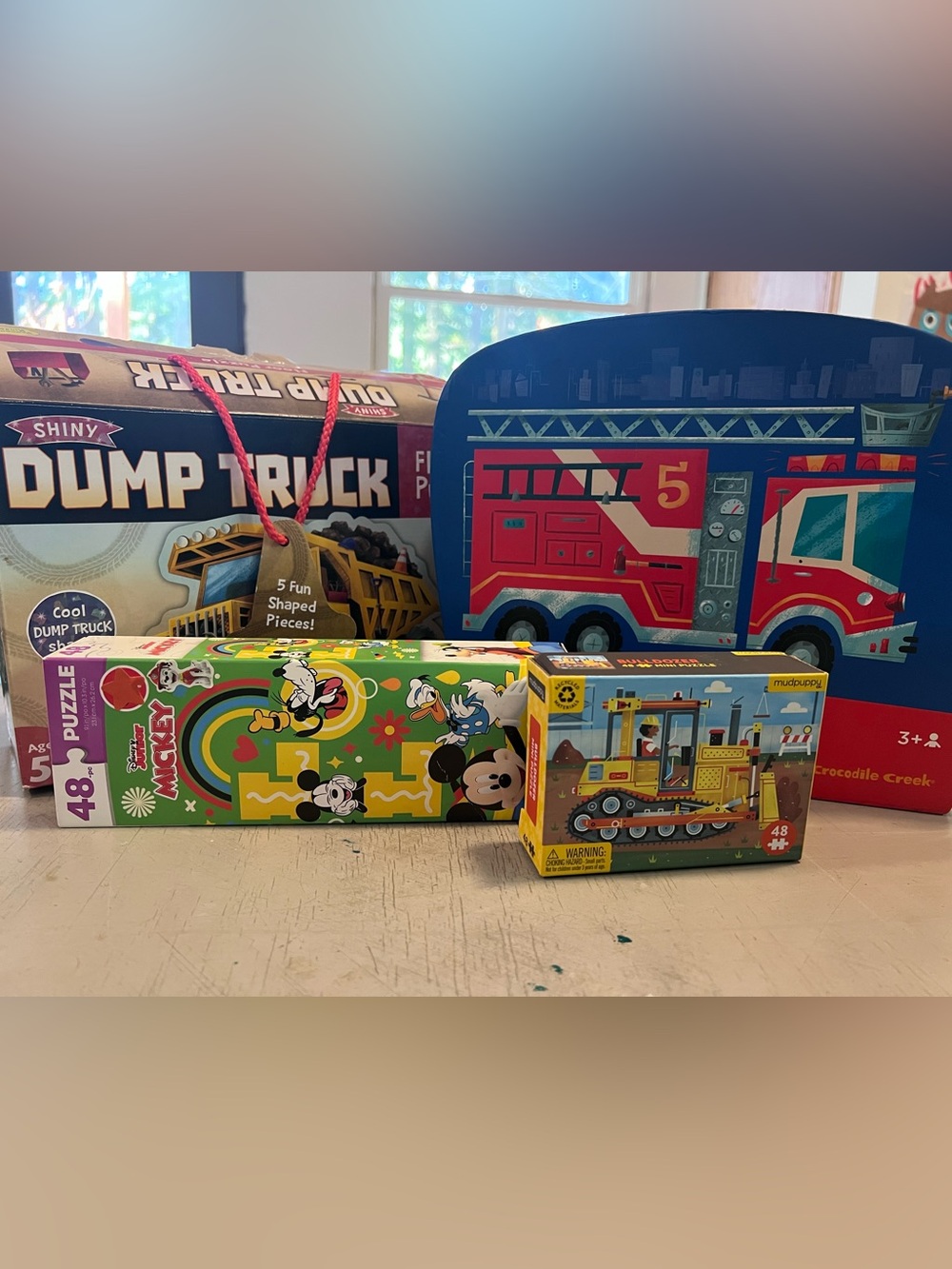 Lot of kids puzzles- Giant floor vehicles & dump truck, small Mickey & bullzoer